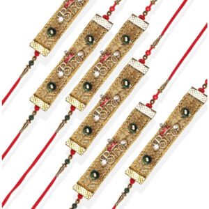 RK21TH2R22PK6 -AccessHer Elegant Rakhi Set with Acrylic Golden Pooja Thali, Roli Kumkum for Brother Pack Of 6