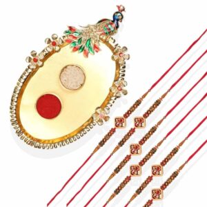 CELEBRATE RAKSHABANDHAN WITH THIS PEACOCK THALI THAT COMES WITH KUMKUM AND RICE