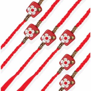 RK21TH2R2PK6 -AccessHer Elegant Rakhi Set with Acrylic Golden Pooja Thali, Roli Kumkum for Brother Pack Of 6