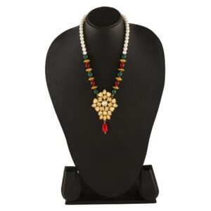 Royal inspired  Ruby, Emerald Beads Kundan Necklace with Pearls for Women