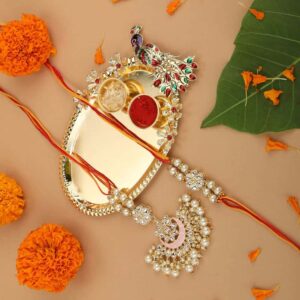 Set of 2 Bhaiya Bhabhi Kundan Rakhi with Greeting Card for Rakshabandhan & Gifting