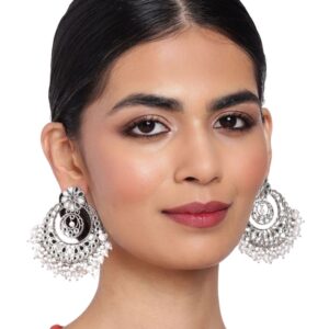 Silver plated Kundan Mirror Chandbali Earrings | Delicate Mini Chandbalis | Festive Indian Traditional Jewellery for Women