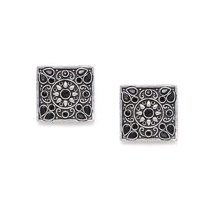 Silver Plated Oxidized Square Shaped Stud Earrings-ER0919OS553P70