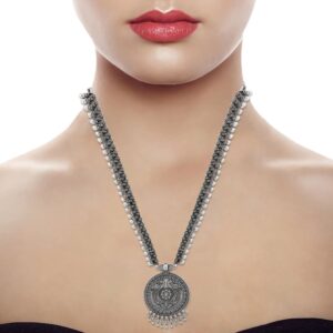 Silver Plated Oxidized Tribal Inspired Long Necklace Set With Stud Earrings for Women