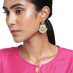 Traditional Gold Finish Peacock Studded Dangle Earrings for Women