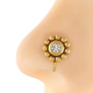 Traditional Gold Plated Circular Shape Kundan Clip on Nose Pin for Women