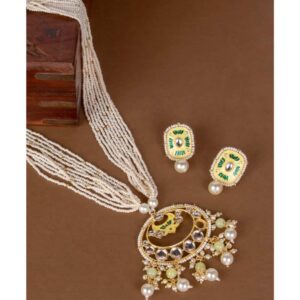 Traditional Meenakari Kundan Studded Long Pearl Necklace Set for Women