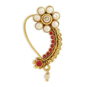 Traditional Pearl and Ruby Embellished Nath for Women