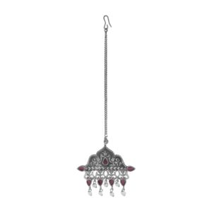 Tribal Inspired Antique Oxidized Maang TIka with Ruby for Women