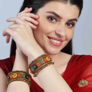 Ethnic Gold Plated Multicolour Beads Embellished Kada & Bangles Set of 6 for Women