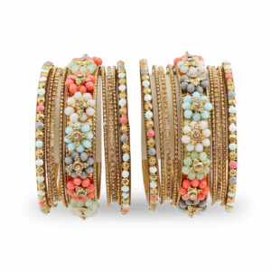 ACCESSHER Gold Plated Traditional and Ethnic Floral Design Multicolour Glass Beads and Rhinestones Embellished Kada/Bangles Set of 9 for Women and Girls