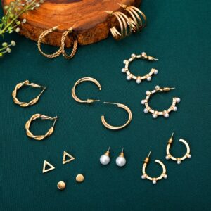 Set of 6 Gold Plated Pearl Hoop Earrings for Girls & Women