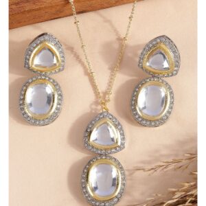 Accessher Dual Tone Statement Kundan and American Diamonds Studded Gold Necklace