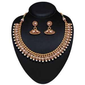 ACCESSHER Rajwadi Antique American Diamond Necklaceset and Earrings