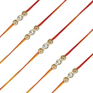 AccessHer Gold Color Brass Rhinestone Rakhi Pack of 5