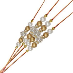 AccessHer Gold Color Pearls Rhinestone Rakhi Pack of 15