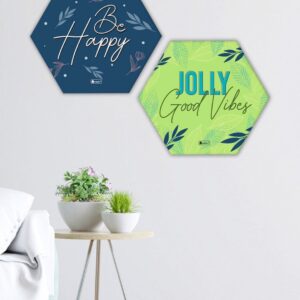 Be Happy & Jolly Good Vibes Hexagon Wall Decor Poster Frame