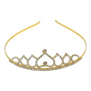 Accessher Gold Plated Rhinestones Studded Heart Design Metallic Hair Band/Tiara/Hair Crown for Women and Girls Pack of 1 (Gold 2)