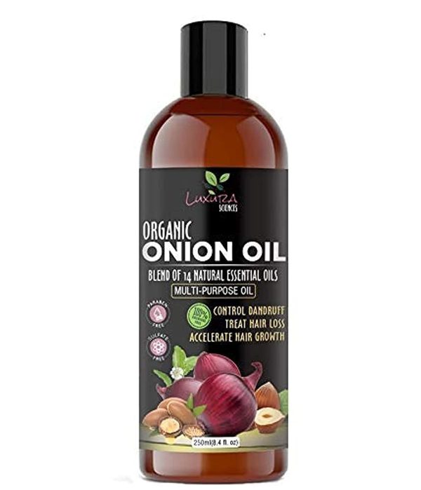 Luxura Sciences 250 ML Onion Hair Oil with 14 Essential Oils, Multi-Purpose Hair Oil/Serum with Argan, Bhringraj, Hibiscus, Sesame,Amla,Sweet Almond, Olive