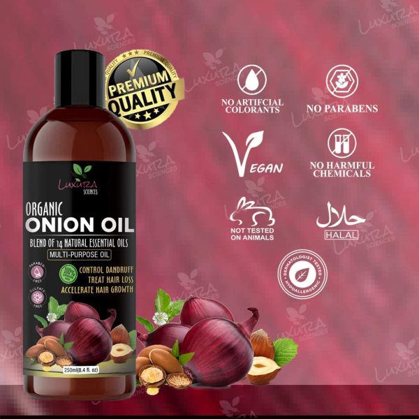 Luxura Sciences 250 ML Onion Hair Oil with 14 Essential Oils, Multi-Purpose Hair Oil/Serum with Argan, Bhringraj, Hibiscus, Sesame,Amla,Sweet Almond, Olive - Image 7