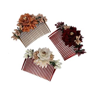 Accessher Multicolor Pack of 3 Acrylic Comb Indo Western Fancy Hair Clip/Side Pin/Comb Pin/Jooda Pin Hair Accessories with Cloth flower for women and girls pack of 3