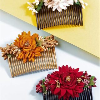 Accessher Multicolor Pack of 3 Acrylic Comb Indo Western Fancy Hair Clip/Side Pin/Comb Pin/Jooda Pin Hair Accessories with Cloth flower for women and girls pack of 3
