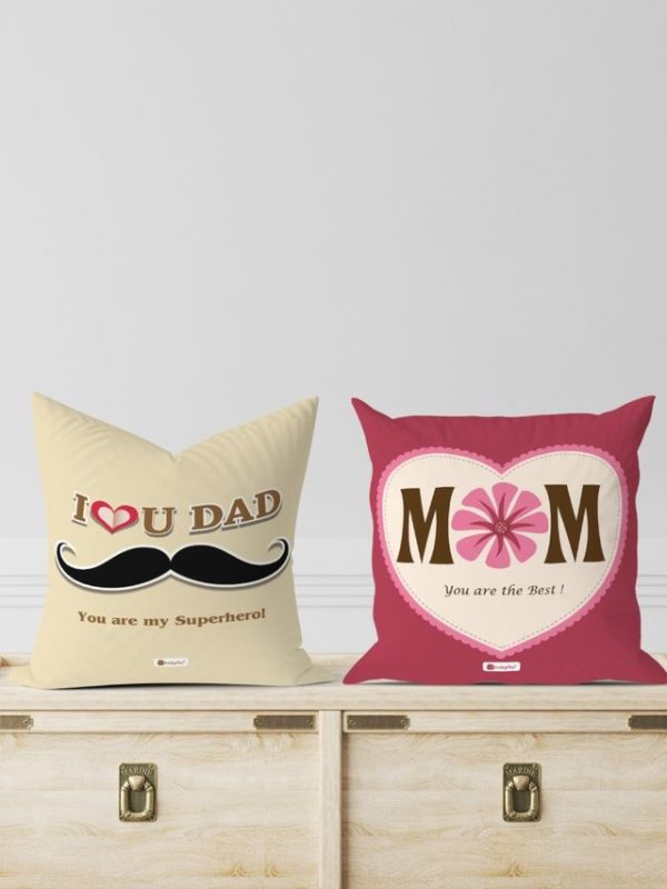 Indigifts You are Best Printed Cushions with Filler With Greeting Card, 12x12 inches, Multicolour, Set of 2, Polycotton|Home Decor| Mom Dad Gift | Gift for Parents |Anniversary Gift - Image 2