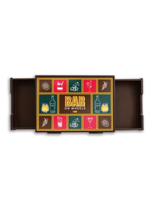 Indigifts Wooden Bar Trolly for Home Bar On Wheels Quotes Printed Bar Trolley - Wooden Bar Trolley| Bar Table Trolley| Bar Tray for Gifts| Serving Bar Tray for Decorations| Gifts Set for Friends