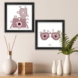 Indigifts Warli Art Wall Décor for Living Room Travel Lover Artistic Print Poster Frames 6"x6" Set of 2 - Home Wall Decorations Items, Gift for Traveller Friend, Indian Ethnic Style Wall Frames