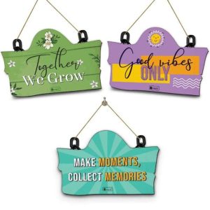 1 Indigifts Wooden Mini Wall Hanging Board Set Décor - Good Vibes Decorative Collection (Set of 3)
