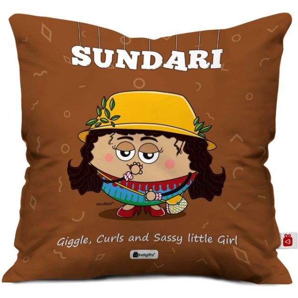 Indigifts Printed Cushion Cover with Filler | Sundari | Polysatin | 12x12 Inches | Comfortable Brown Cushions | Friends Cushion Pillow| Gift for Friends Birthday | Soft Decorative Pillows Cushions - Image 3