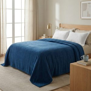 Double Bed Heavyweight Fleece Blanket 1200g | Super Soft Polar Fleece Winter Blanket | Warm, Cozy & Lightweight Blanket for Adults | Blue