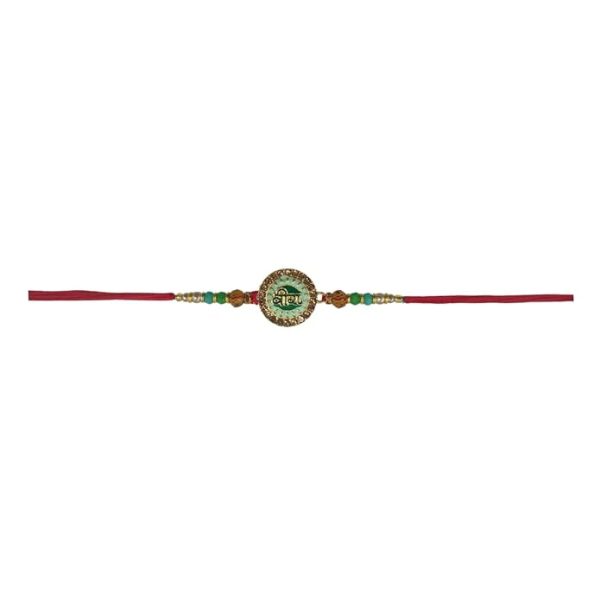 ACCESSHER Unisex Green Meenakari Work Quirky VEERA Text Rakhi for Beloved Brother & Gifting with Roli Kumkum Packets & Happy Rakshabandhan Card (Green) - Image 3