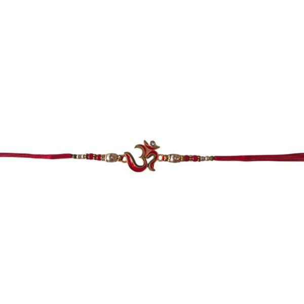 ACCESSHER Mens Traditional Meenakari Embedded Delicate Om/Aum Rakhi for Beloved Brother & Gifting with Roli Kumkum Packets & Happy Rakshabandhan Card - Image 4