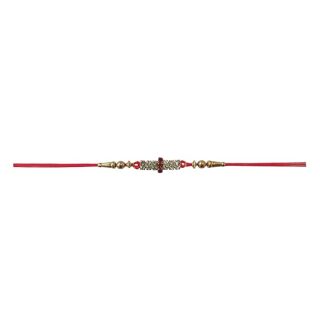 ACCESSHER Mens Traditional Rhinestones Studded Delicate Rakhi Pack Of 6 For Beloved Brother & Gifting With Roli Kumkum Packets & Happy Rakshabandhan Card