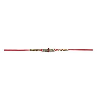 ACCESSHER Mens Traditional Rhinestones Studded Delicate Rakhi Pack Of 6 For Beloved Brother & Gifting With Roli Kumkum Packets & Happy Rakshabandhan Card