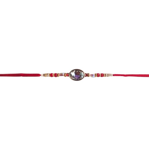 ACCESSHER Mens Traditional Kundan Studded Delicate Rakhi for Beloved Brother & Gifting with Roli Kumkum Packets & Happy Rakshabandhan Card - Image 3
