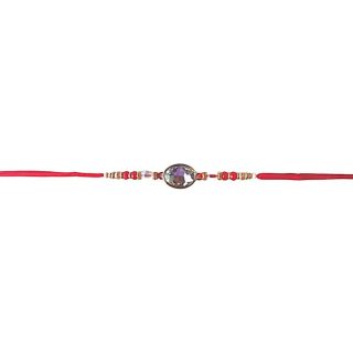 ACCESSHER Mens Traditional Kundan Studded Delicate Rakhi for Beloved Brother & Gifting with Roli Kumkum Packets & Happy Rakshabandhan Card