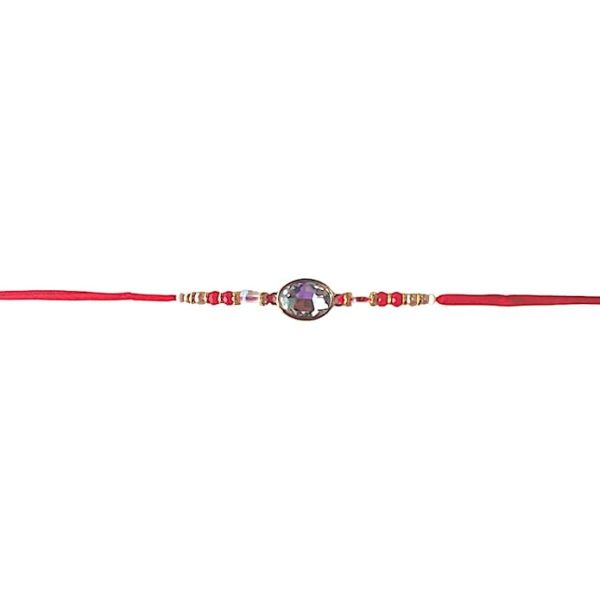 ACCESSHER Mens Traditional Kundan Studded Delicate Rakhi for Beloved Brother & Gifting with Roli Kumkum Packets & Happy Rakshabandhan Card