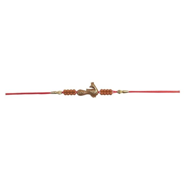 ACCESSHER Unisex Ethnic Meenakari Peacok Design Orange Rakhi for Bwloved Brother Pack of 6 & Gifting with Roli Kumkum Packets & Happy Rakshabandhan Card - Image 5