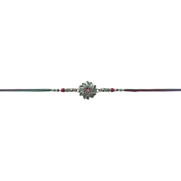 ACCESSHER Mens Traditional Mint Green Meenakari/Enamel Work Delicate Rakhi for Beloved Brother/Gifting with Roli Kumkum Packets & Happy Rakshabandhan Card