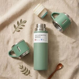 Swarg Kitchen Green Stainless Steel Vacuum Flask Set with 3 Steel Cups - Travel Friendly Hot & Cold Beverage Bottle Combo Swarg Kitchen Green Stainless Steel Vacuum Flask Set with 3 Steel Cups - Travel Friendly Hot & Cold Beverage Bottle Combo