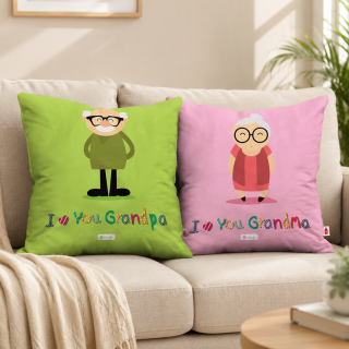 Indigifts “Grandpa Grandma” Printed Cushion Set with Fillers - Polycotton Gift for Grandparents (Set of 2, 12×12 Inch)