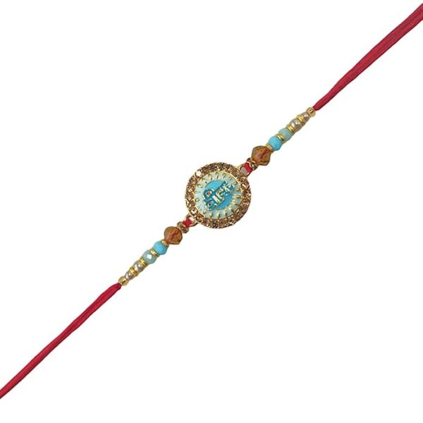ACCESSHER Mens Blue Meenakari Work Quirky VEERA Text Rakhi for Beloved Brother & Gifting with Roli Kumkum Packets & Happy Rakshabandhan Card (Blue) - Image 3