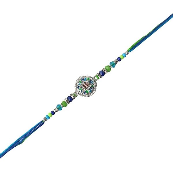 ACCESSHER Mens Traditional Meenakari/Enamel Work Delicate Rakhi for Beloved Brother & Gifting with Roli Kumkum Packets & Happy Rakshabandhan Card - Image 3
