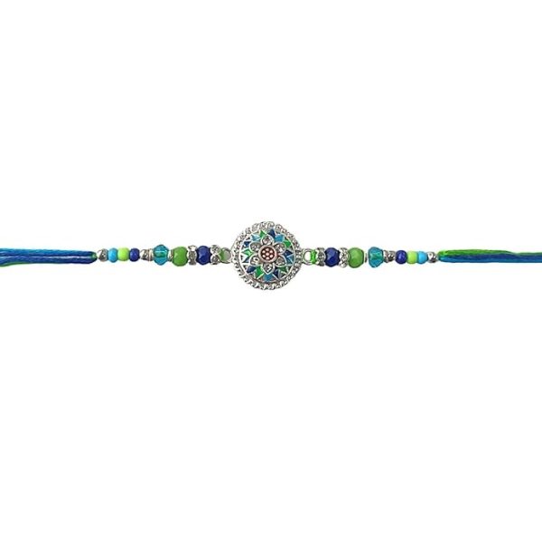 ACCESSHER Mens Traditional Meenakari/Enamel Work Delicate Rakhi for Beloved Brother & Gifting with Roli Kumkum Packets & Happy Rakshabandhan Card - Image 5
