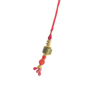 ACCESSHER Mens Traditional Gold Inrticate Lumba Rakhi for Beloved Bhabhi Pack of 1 & Gifting with Roli Kumkum Packets & Happy Rakshabandhan Card