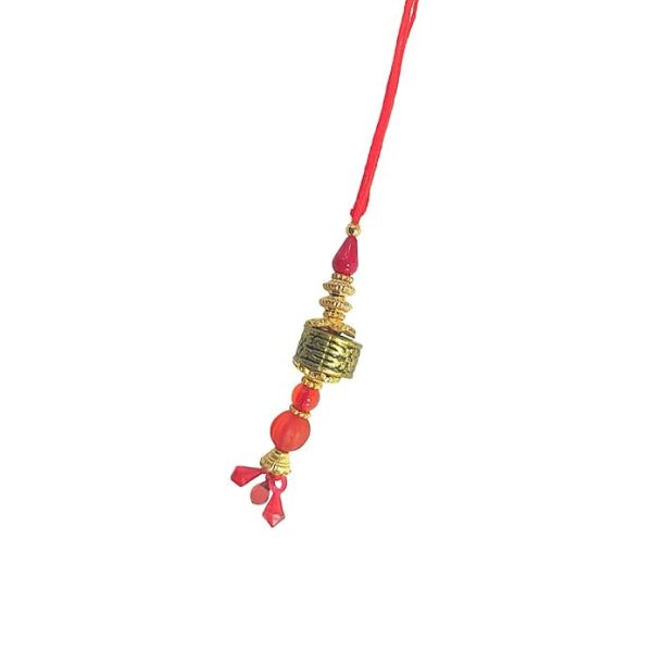 ACCESSHER Mens Traditional Gold Inrticate Lumba Rakhi for Beloved Bhabhi Pack of 1 & Gifting with Roli Kumkum Packets & Happy Rakshabandhan Card - Image 2