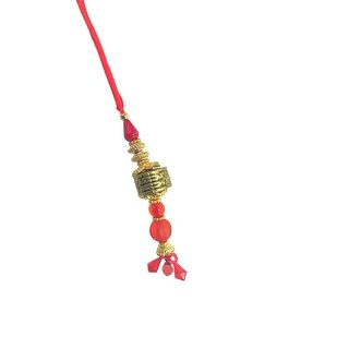 ACCESSHER Mens Traditional Gold Inrticate Lumba Rakhi for Beloved Bhabhi Pack of 1 & Gifting with Roli Kumkum Packets & Happy Rakshabandhan Card