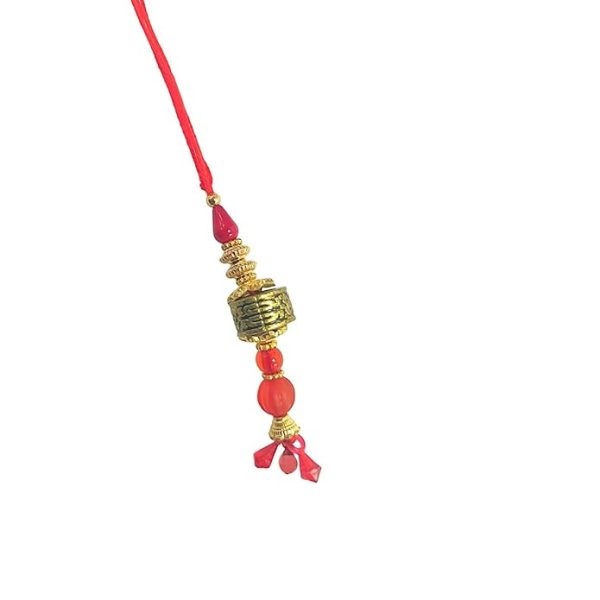 ACCESSHER Mens Traditional Gold Inrticate Lumba Rakhi for Beloved Bhabhi Pack of 1 & Gifting with Roli Kumkum Packets & Happy Rakshabandhan Card